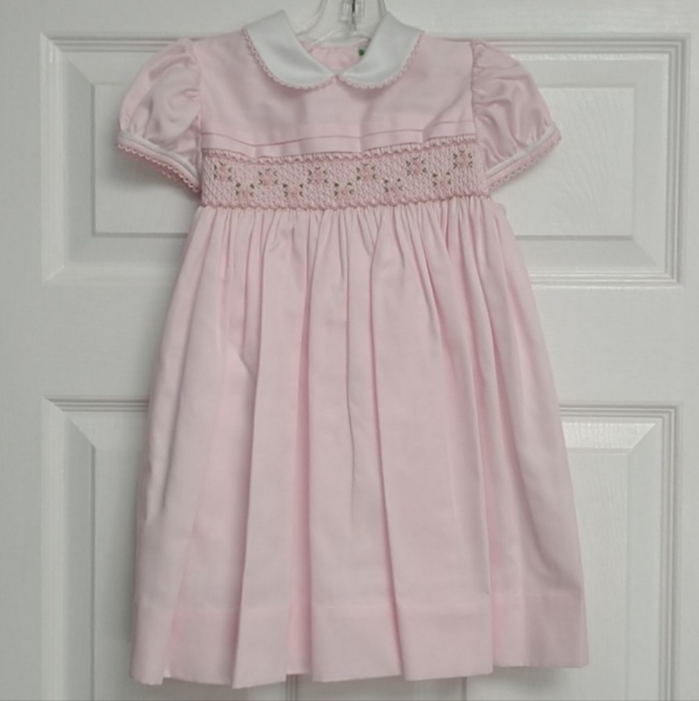 Vintage Dulces Smocked Girls Pink and White Dress, size 24 months